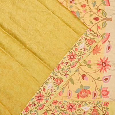 Kanchipuram Silk Tissue Jacquard Yellow Saree With Embroidery Border