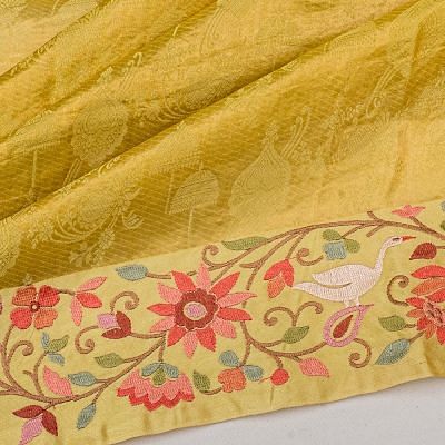 Kanchipuram Silk Tissue Jacquard Yellow Saree With Embroidery Border