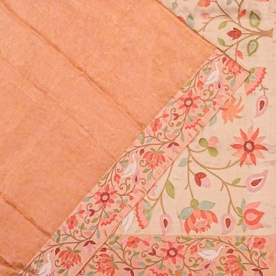 Kanchipuram Silk Tissue Jacquard Peach Saree With Embroidery Border