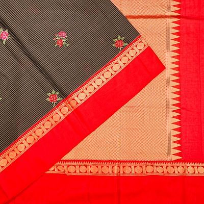 Kanchipuram Silk Horizontal Lines And Butta Black Saree