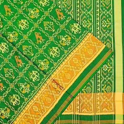 Rajkot Patola Silk Ikat Checks And Butta Green Saree