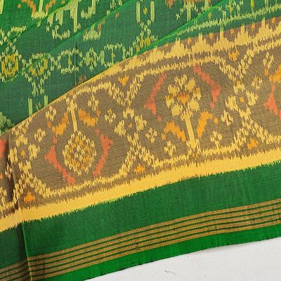 Rajkot Patola Silk Ikat Checks And Butta Green Saree