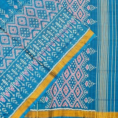 Rajkot Patola Silk Ikat Teal Blue Saree