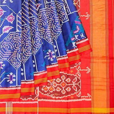 Semi Patan Patola Silk Ikat Royal Blue Saree