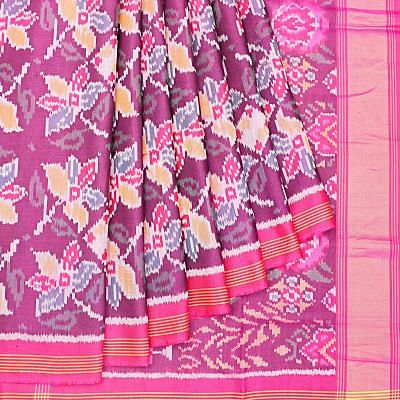 Semi Patan Patola Silk Ikat Purple Saree