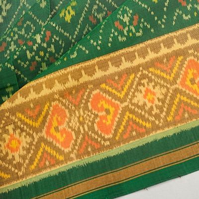 Rajkot Patola Silk Ikat Dark Green Saree