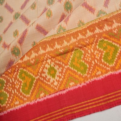 Rajkot Patola Silk Ikat Cream Saree