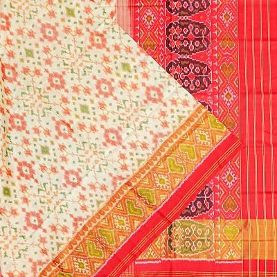 Rajkot Patola Silk Ikat Cream Saree