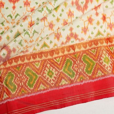 Rajkot Patola Silk Ikat Cream Saree