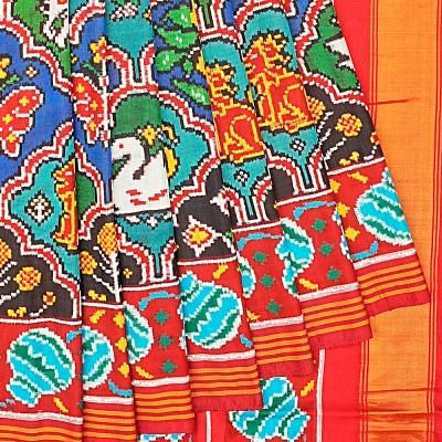 Patan Patola Silk Double Ikat 6 Figure Multicolour Saree