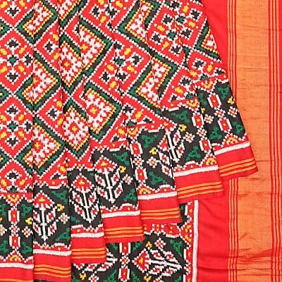 Patan Patola Silk Double Ikat Chokta Bhat Red Saree