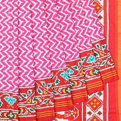 Patan Patola Silk Double Ikat Zig Zag Lines Pink Saree