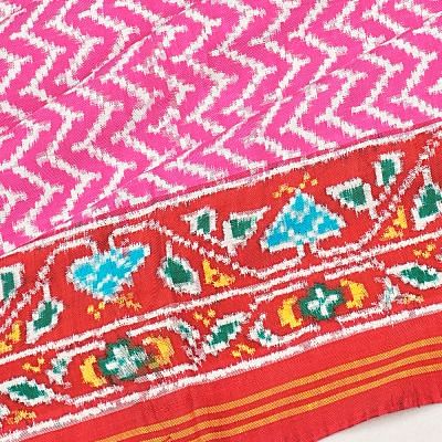 Patan Patola Silk Double Ikat Zig Zag Lines Pink Saree