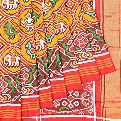 Patan Patola Silk Double Ikat 4 Figure Mustard Yellow Saree