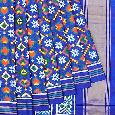 Patan Patola Silk Double Ikat Pan Bhat Blue Saree