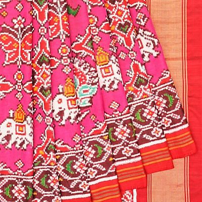 Patan Patola Silk Double Ikat 6 Figure Pink Saree