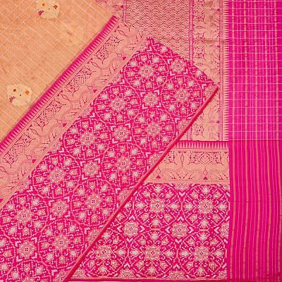 Banarasi Kora Organza Tissue Checks And Butta Pastel Orange Saree