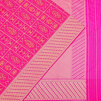 Banarasi Silk Checks And Brocade Pink Saree