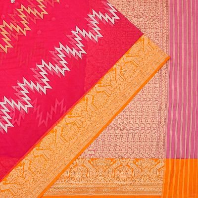 Banarasi Kora Organza Butta And Zig Zag Lines Pink Saree