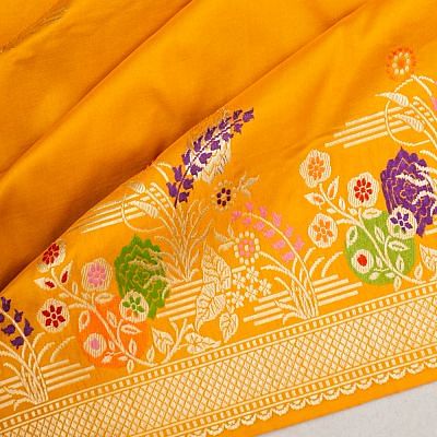 Banarasi Silk Butta Yellow Saree