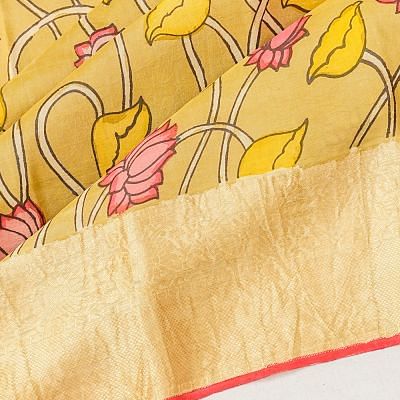 Taranga Kanchi Soft Silk Kalamkari Hand Painted Biege Saree