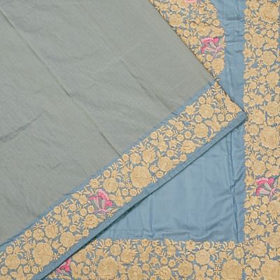 Kanchipuram Silk Brocade Blue Saree With Embroidery Border