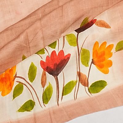 Tussar Floral Printed Peach And Cream Saree