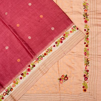 Tussar Butta Pink Saree With Embroidery Border