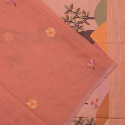 Phulia Cotton Jamdani Butta Peach Saree