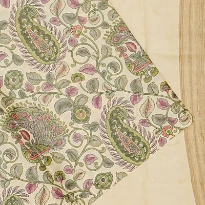 Tussar Floral Printed Cream Saree