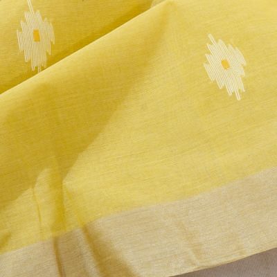 Dhakai Handspun Cotton Butta Lemon Yellow Saree With Jamdani Pallu