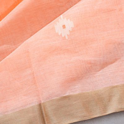 Dhakai Handspun Cotton Butta Peach Saree With Jamdani Pallu