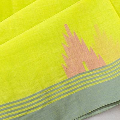 Dhakai Handspun Cotton Butta Neon Green Saree With Jamdani Pallu