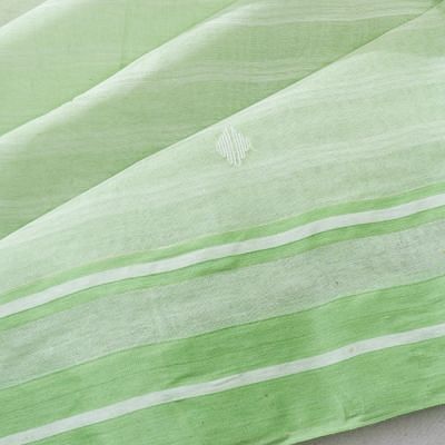 Dhakai Handspun Cotton Horizontal Lines And Butta Pastel Green Saree With Jamdani Pallu