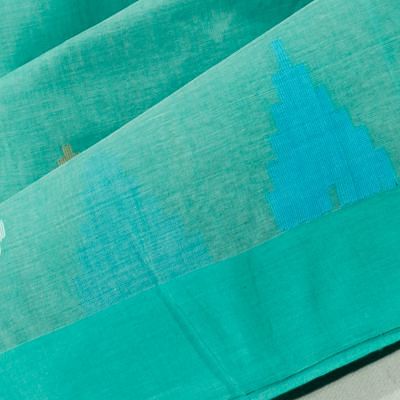 Dhakai Handspun Cotton Butta Sea Green Saree With Jamdani Pallu