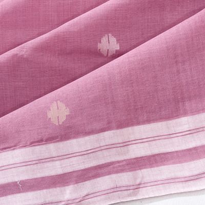 Dhakai Handspun Cotton Butta Pink Saree With Jamdani Pallu