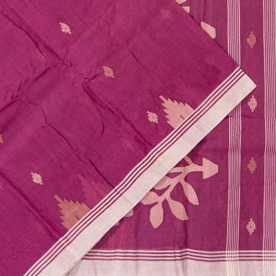 Dhakai Handspun Cotton Butta Purple Saree With Jamdani Pallu