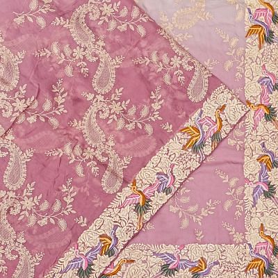 Organza Floral Embroidery Half And Half White And Lavender Saree