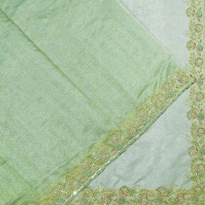 Organza Crushed Tissue Pastel Green Saree With Scallop Border