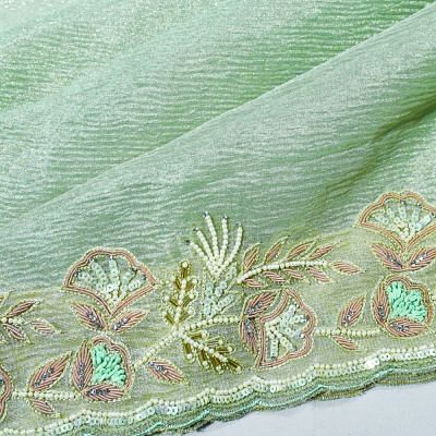 Organza Crushed Tissue Pastel Green Saree With Scallop Border