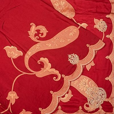 Banarasi Silk Jaal Maroon Saree With Zardosi Work Scallop Border