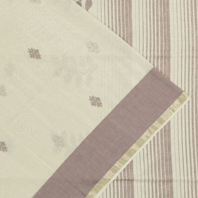 Phulia Cotton Horizontal Lines And Butta White Saree