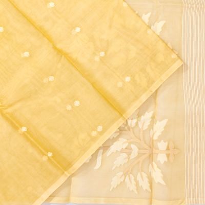 Dhakai Kora Organza Jamdani Butta Yellow Saree