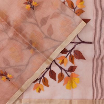 Dhakai Kora Organza Jamdani Butta Pastel Orange Saree