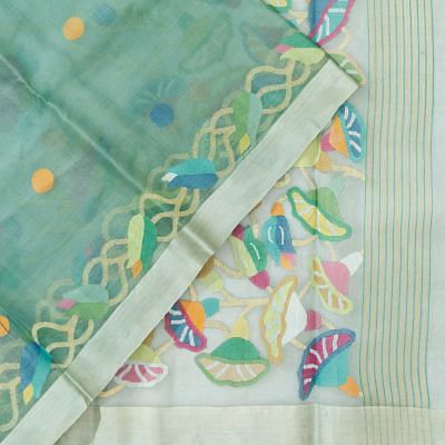 Dhakai Kora Organza Green Saree With Jamdani Butta And Pallu