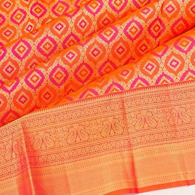 Taranga Kanchi Silk Brocade Pink And Orange Saree