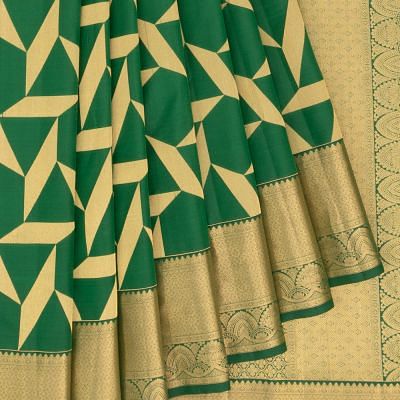 Taranga Kanchi Silk Geometrical Brocade Dark Green Saree