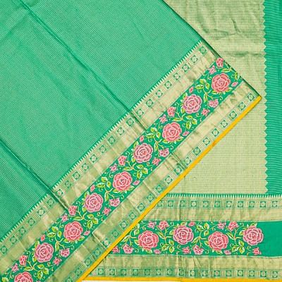 Kanchipuram Silk Checks Sea Green Saree With Embroidery