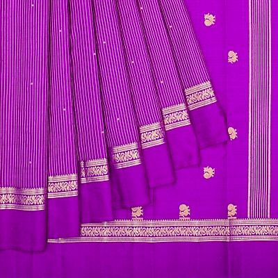 Kanchipuram Silk Vertical Lines And Butta Violet Saree