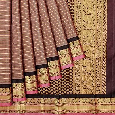 Kanchipuram Silk Horizontal Lines Pastel Brown Saree